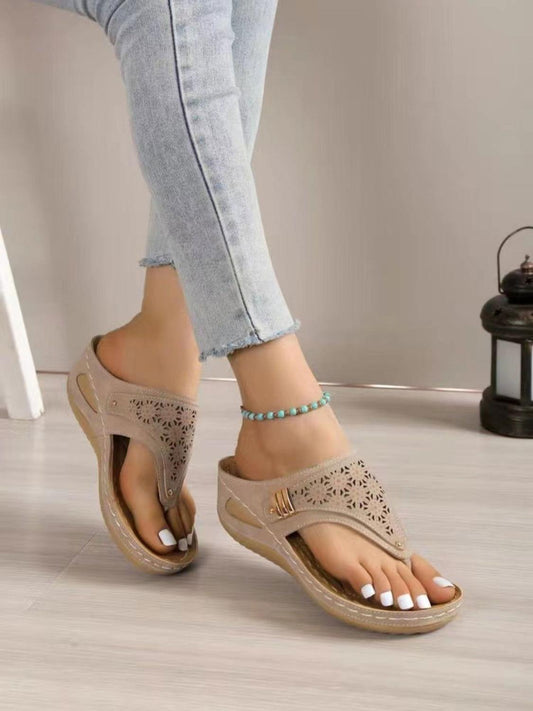 Cutout Toe Post PVC Sandals - Clothes For Her Online Store