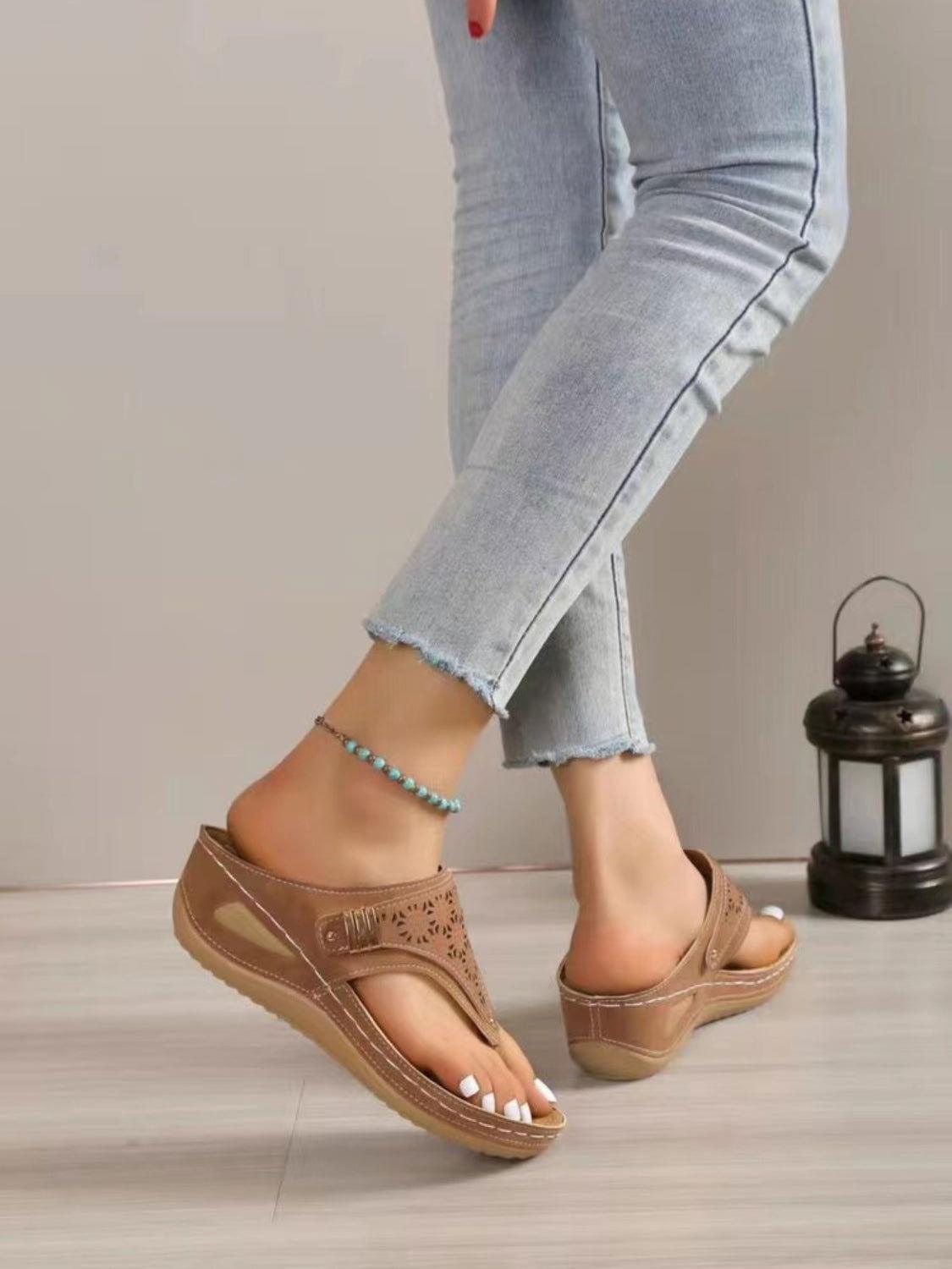 Cutout Toe Post PVC Sandals - Clothes For Her Online Store