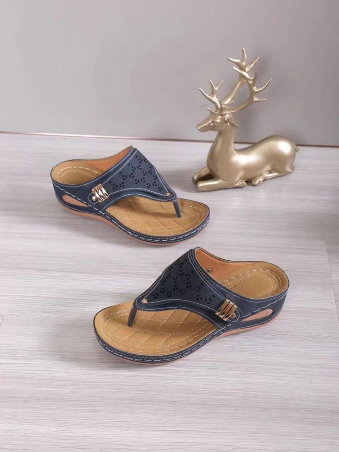 Cutout Toe Post PVC Sandals - Clothes For Her Online Store