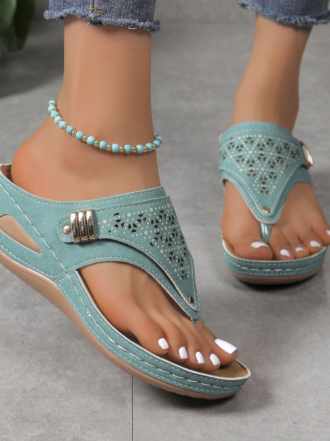 Cutout Toe Post PVC Sandals - Clothes For Her Online Store