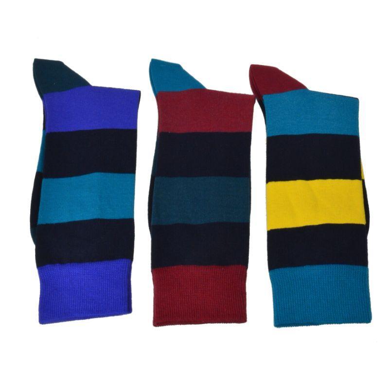 Combed Cotton Colorful Rugby Striped Patterned Men's 3 Pr. Pack Socks