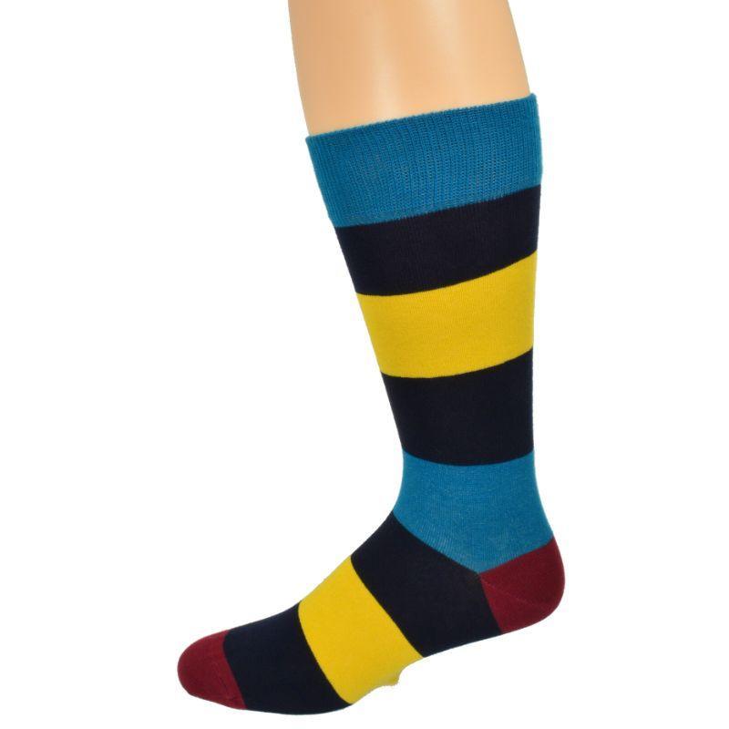 Combed Cotton Colorful Rugby Striped Patterned Men's 3 Pr. Pack Socks