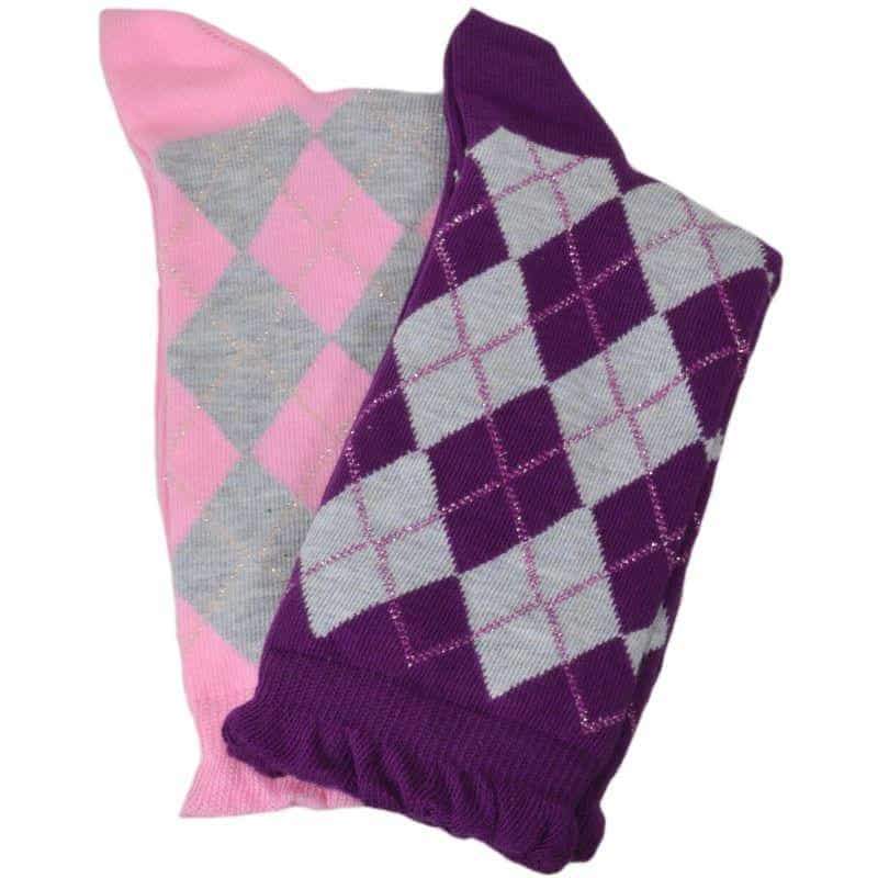 Sparkly Cotton Argyle Crew Socks - 2 Pairs