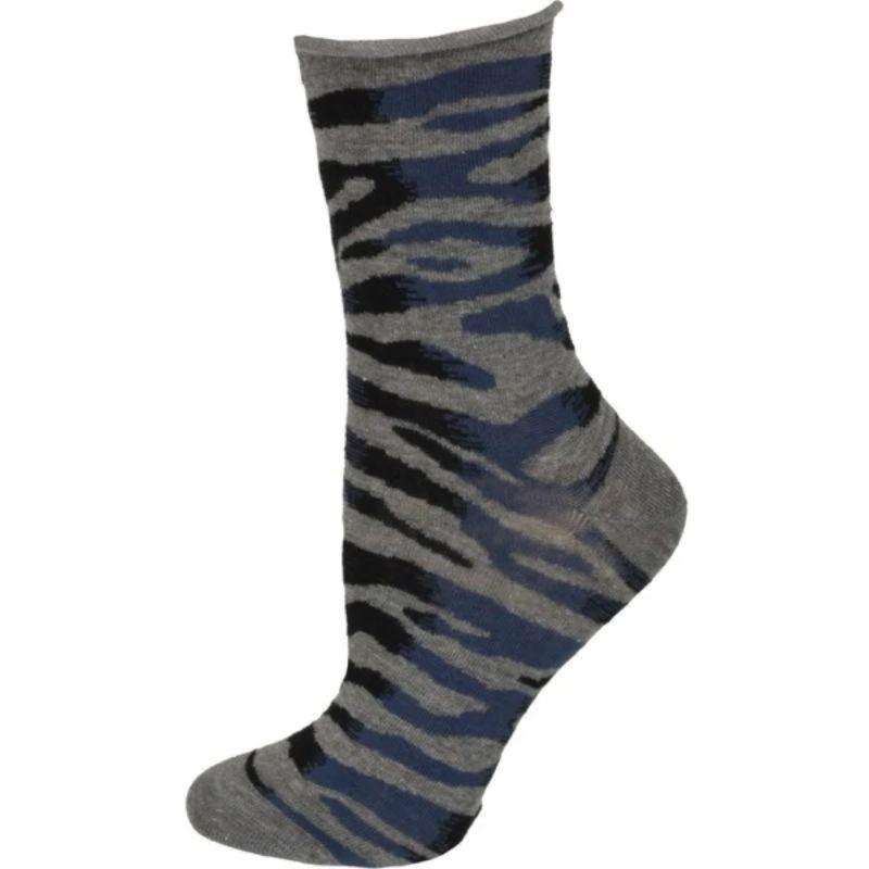 Sierra Socks Zebra Pattern Hi Anklet Casual Cotton Womens 2 Pair Socks