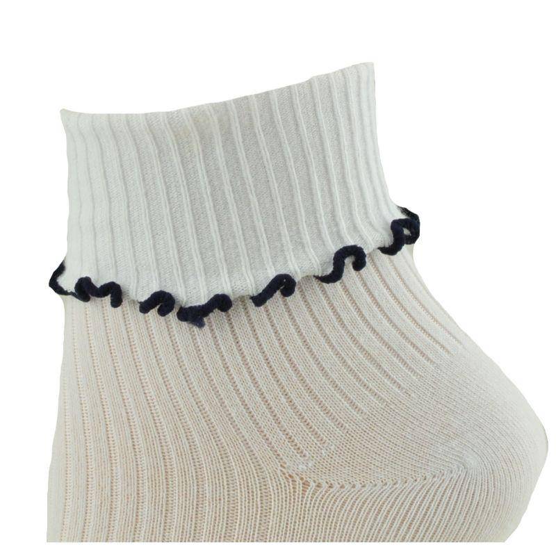 Turn Cuff Lettuce Edge Combed Cotton Seamless Toe School Uniform Socks