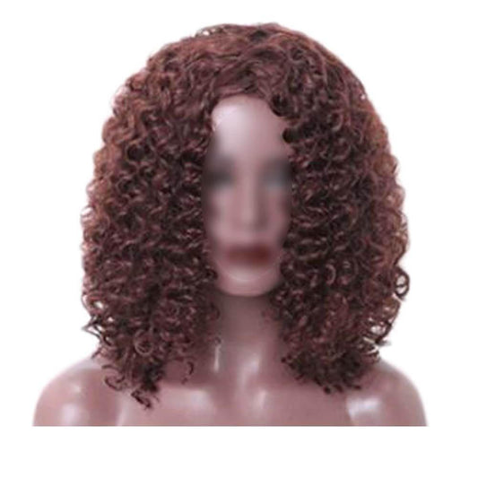 Dark Brown Afro Hair Wig Short Curly with Bangs Fluffy Wigs Synthetic Hair Full Wig,16 inch - Clothes For Her Online Store