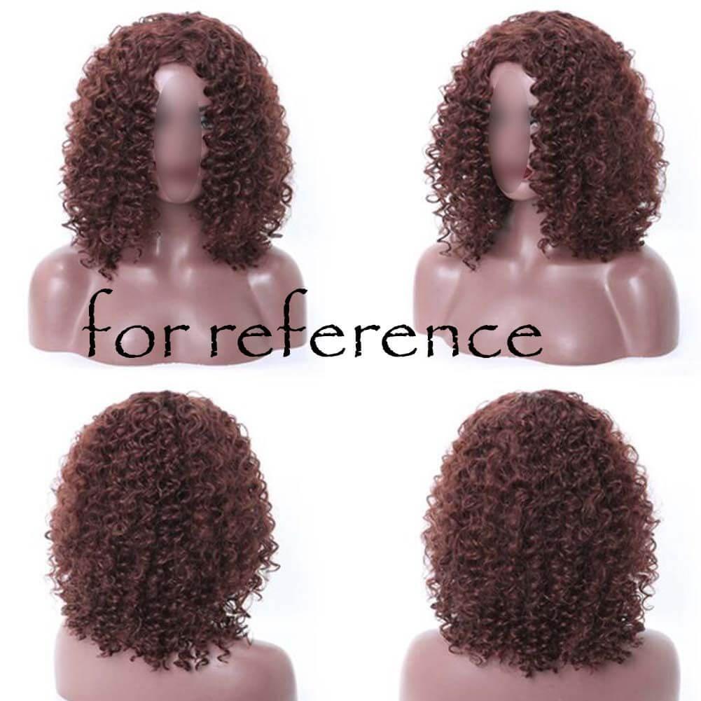 Dark Brown Afro Hair Wig Short Curly with Bangs Fluffy Wigs Synthetic Hair Full Wig,16 inch - Clothes For Her Online Store