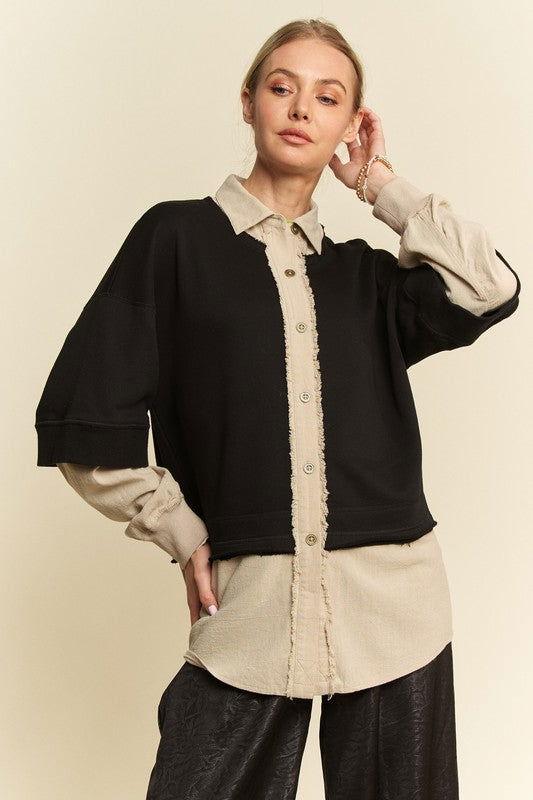 Davi & Dani Faux Layered French Terry Contrast Top - Clothes For Her Online Store