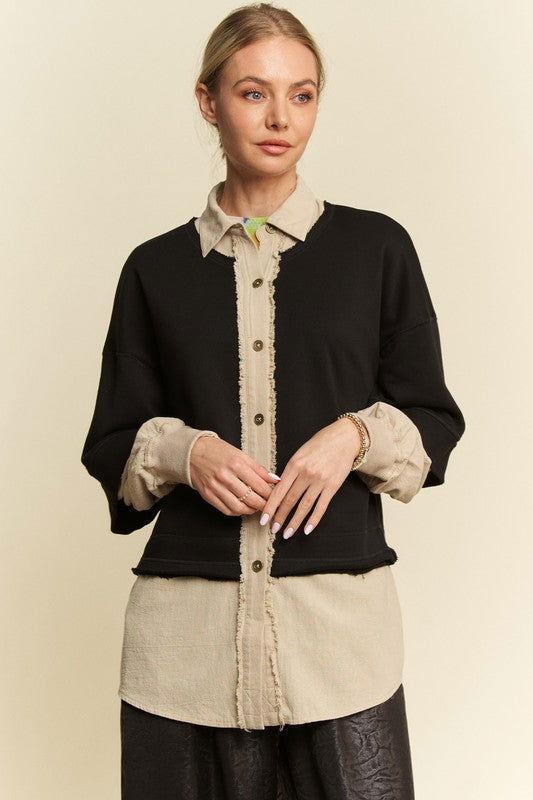 Davi & Dani Faux Layered French Terry Contrast Top - Clothes For Her Online Store