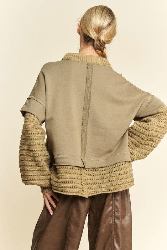 Davi & Dani Faux Layered Round Neck Sweater - Clothes For Her Online Store