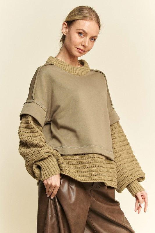 Davi & Dani Faux Layered Round Neck Sweater - Clothes For Her Online Store