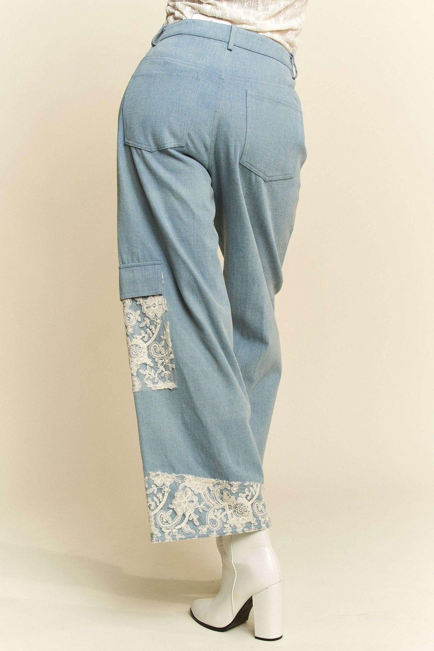 Davi & Dani Lace Applique Wide Leg Jeans - Clothes For Her Online Store