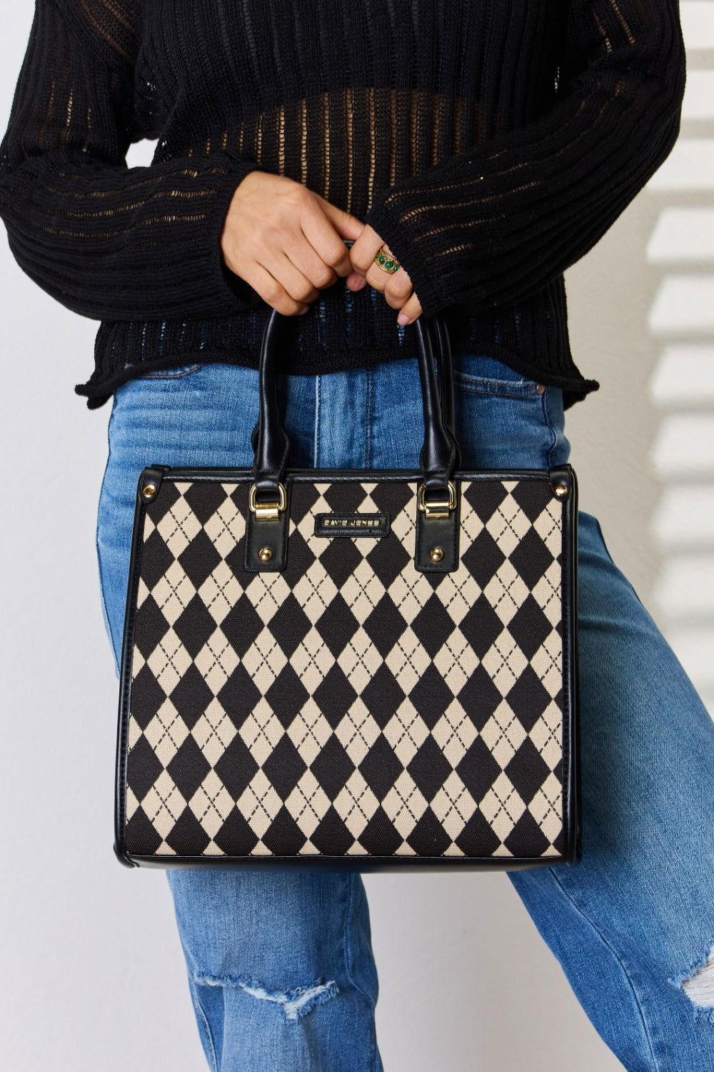 David Jones Argyle Pattern PU Leather Handbag - Clothes For Her Online Store