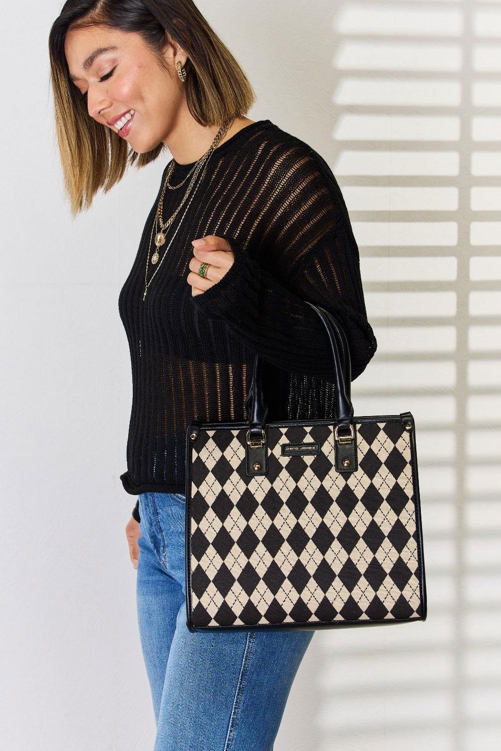 David Jones Argyle Pattern PU Leather Handbag - Clothes For Her Online Store