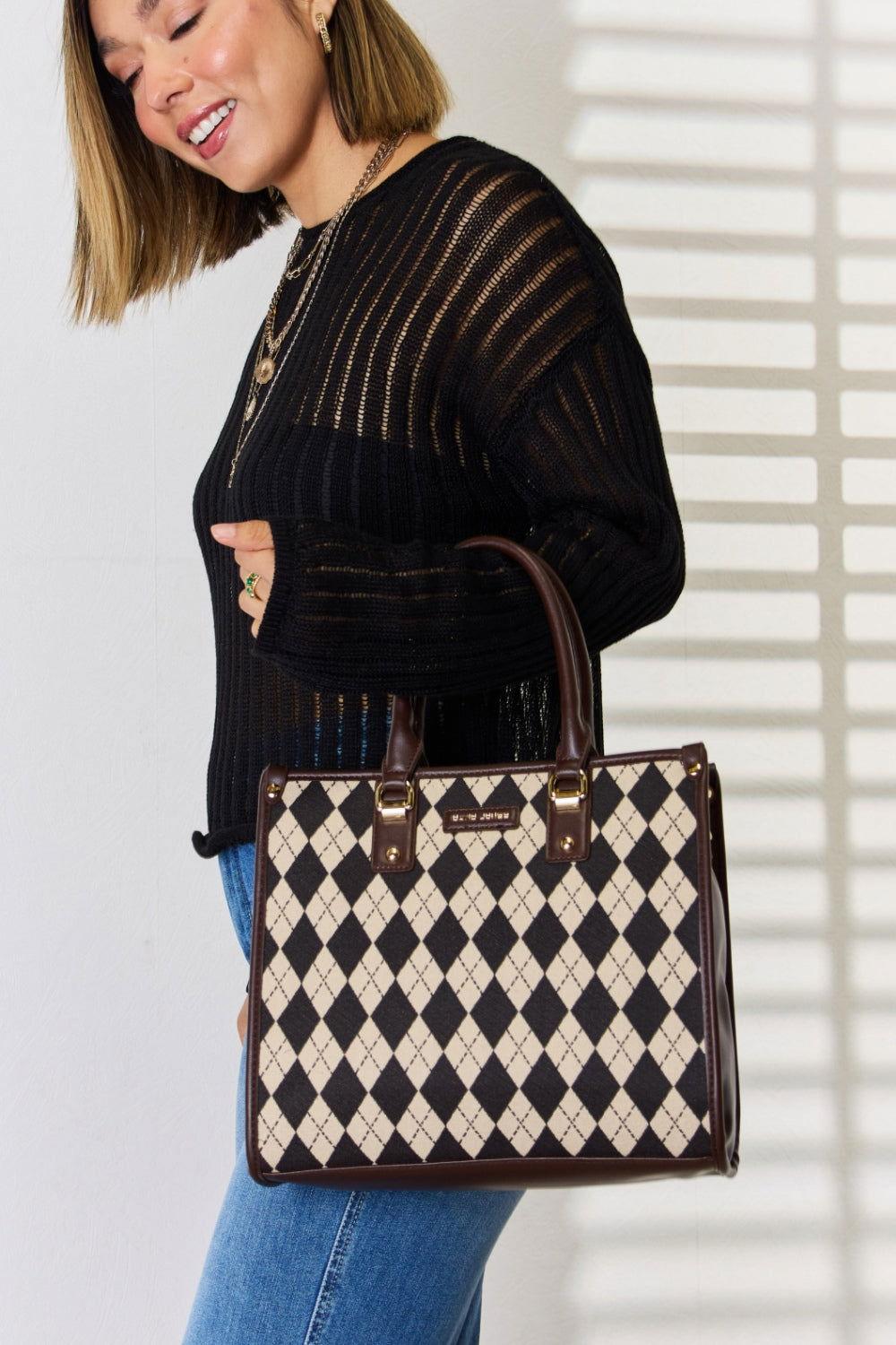 David Jones Argyle Pattern PU Leather Handbag - Clothes For Her Online Store