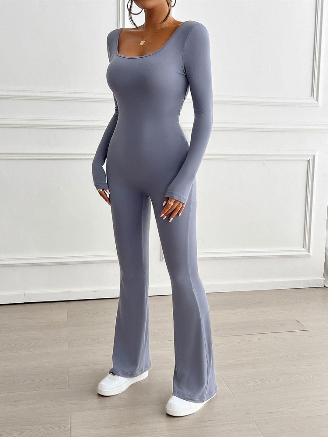 Devine Cutout Scoop Neck Long Sleeve Jumpsuit - Clothes For Her Online Store