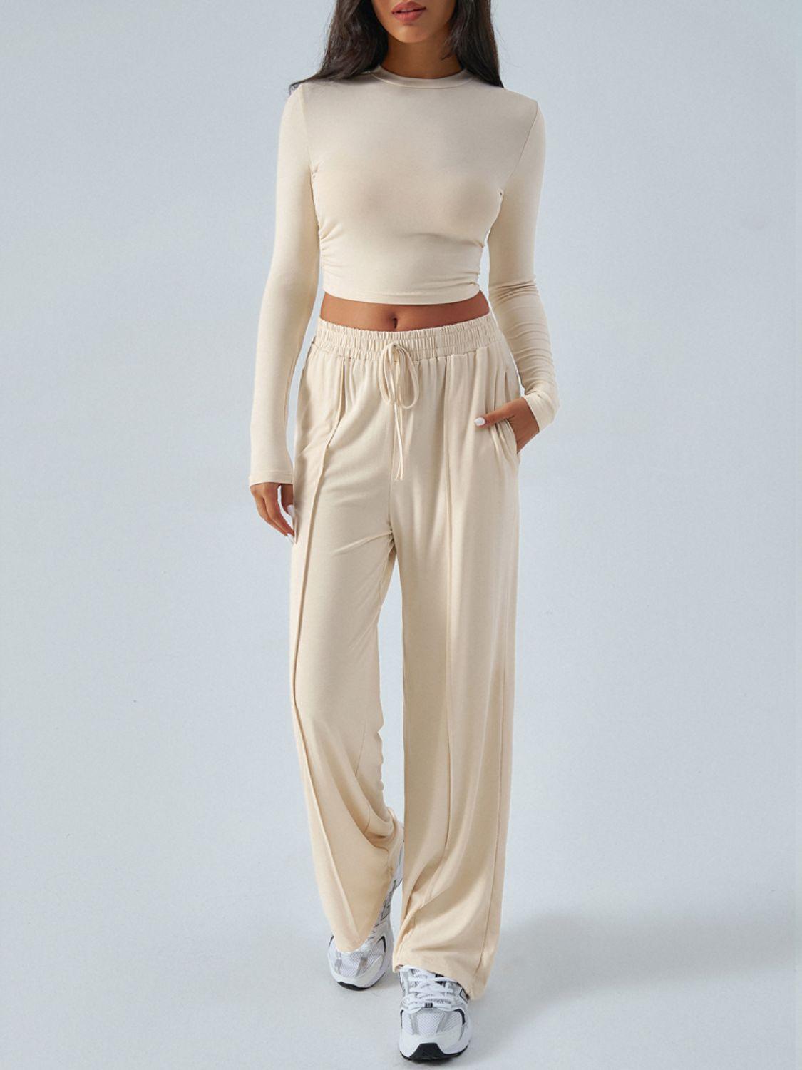 Devine Round Neck Long Sleeve Top and Pants Set - Clothes For Her Online Store