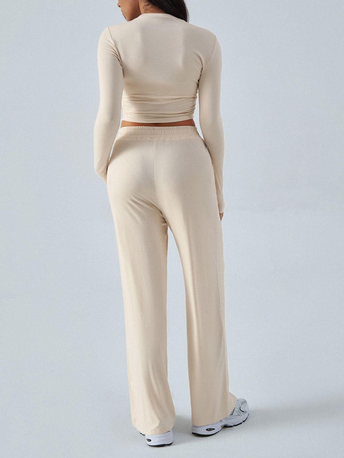 Devine Round Neck Long Sleeve Top and Pants Set - Clothes For Her Online Store