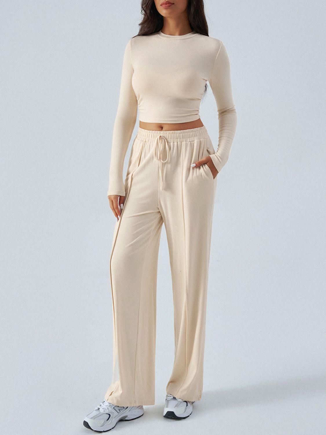 Devine Round Neck Long Sleeve Top and Pants Set - Clothes For Her Online Store
