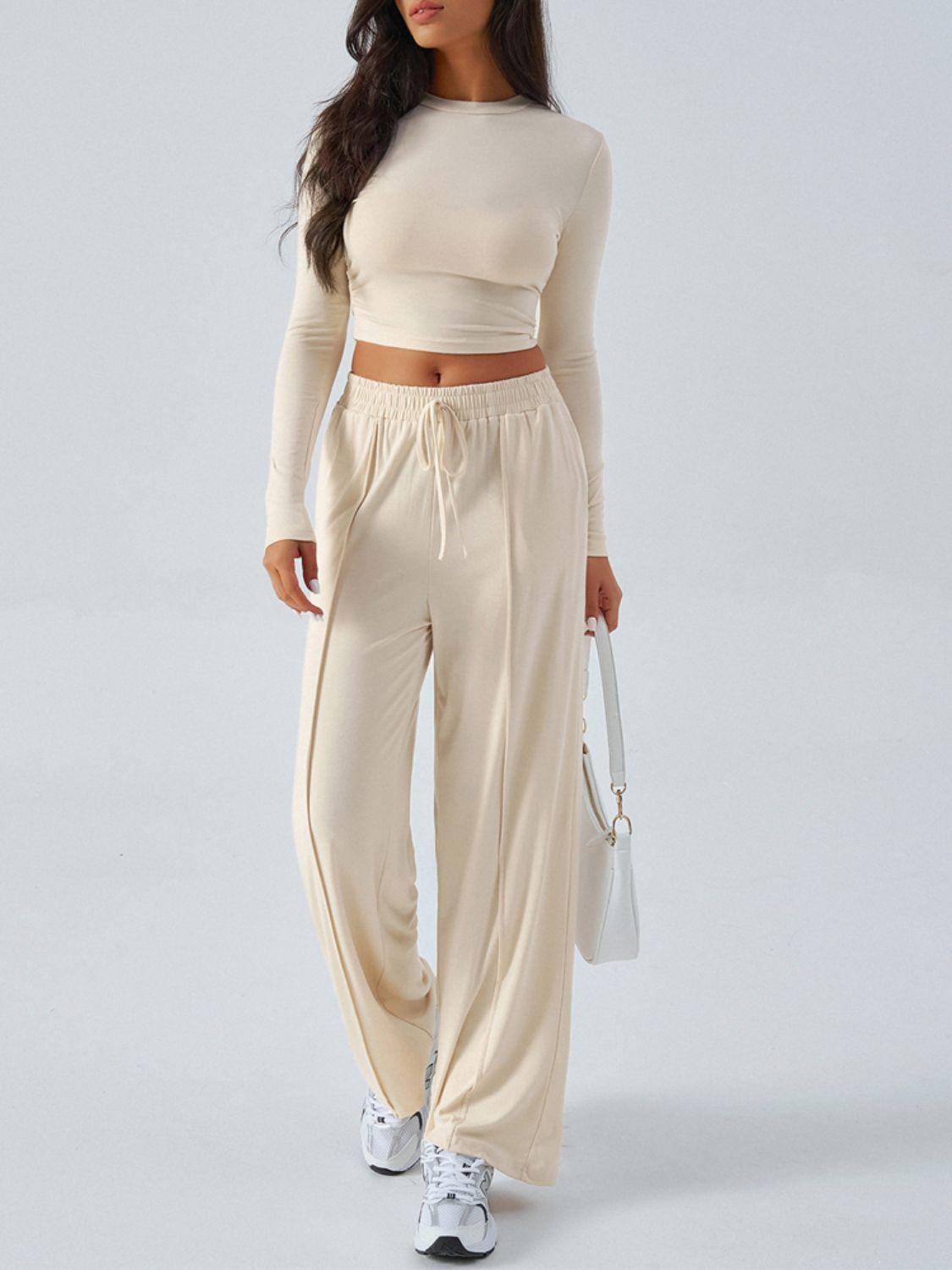 Devine Round Neck Long Sleeve Top and Pants Set - Clothes For Her Online Store