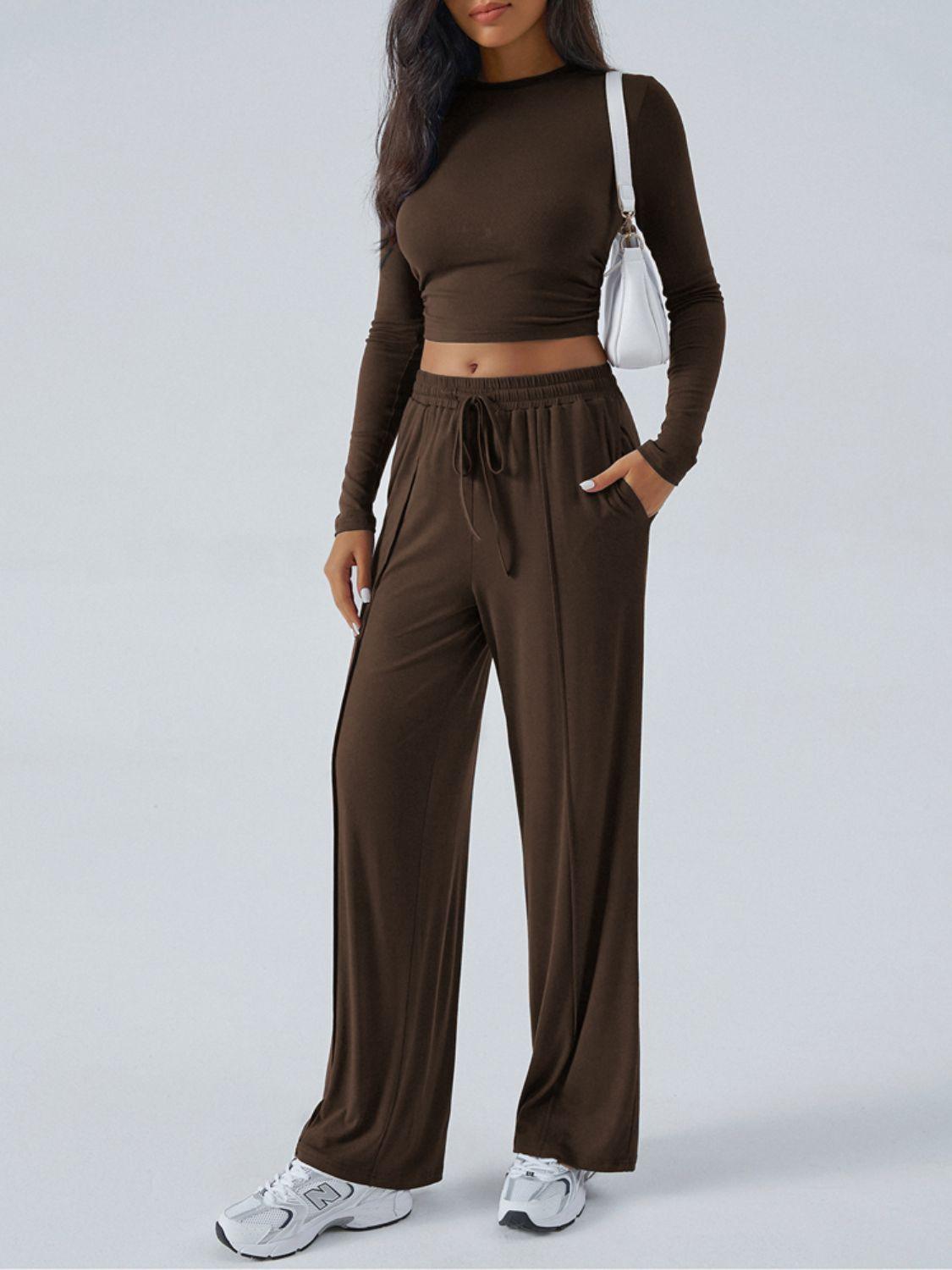 Devine Round Neck Long Sleeve Top and Pants Set - Clothes For Her Online Store