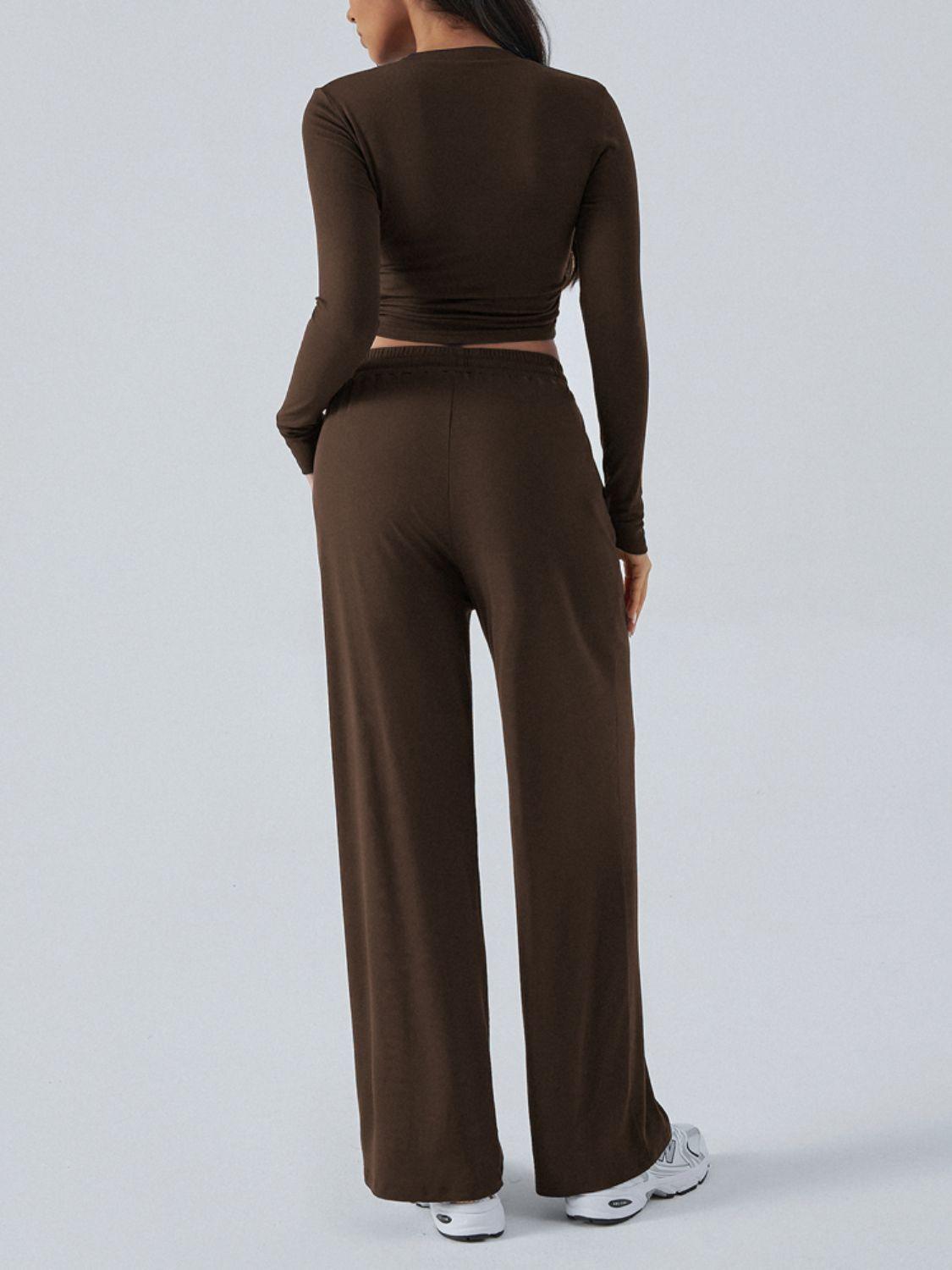 Devine Round Neck Long Sleeve Top and Pants Set - Clothes For Her Online Store