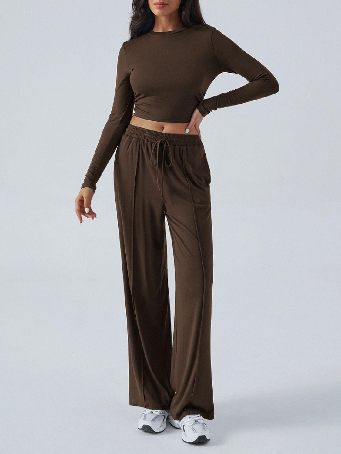 Devine Round Neck Long Sleeve Top and Pants Set - Clothes For Her Online Store