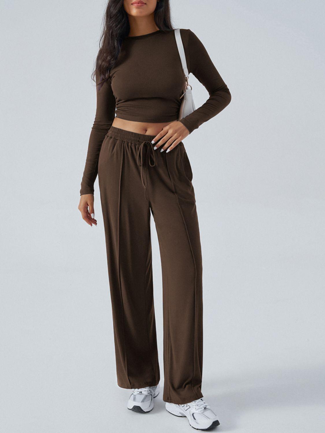 Devine Round Neck Long Sleeve Top and Pants Set - Clothes For Her Online Store