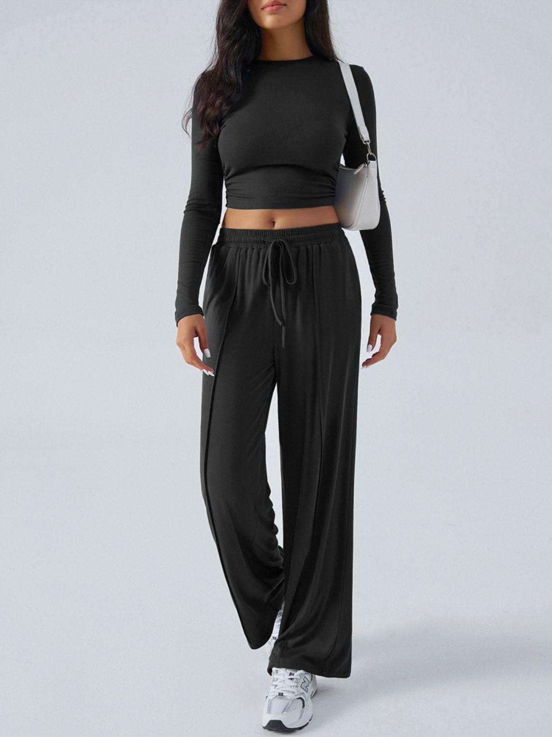 Devine Round Neck Long Sleeve Top and Pants Set - Clothes For Her Online Store
