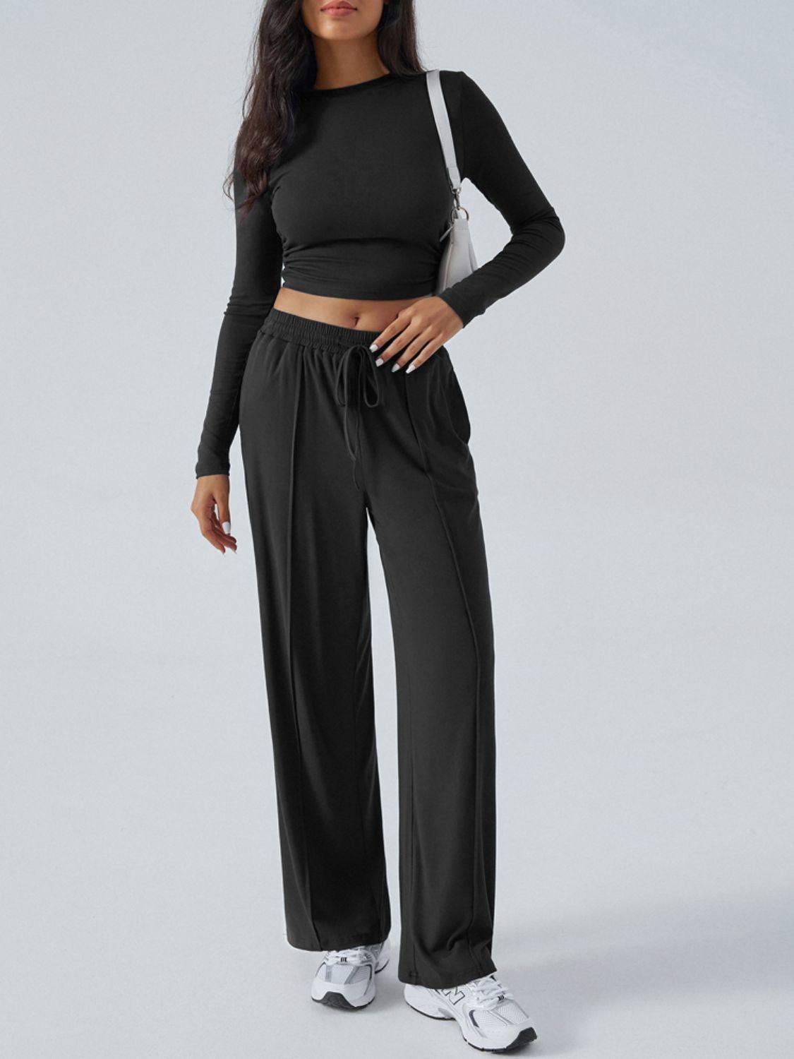 Devine Round Neck Long Sleeve Top and Pants Set - Clothes For Her Online Store