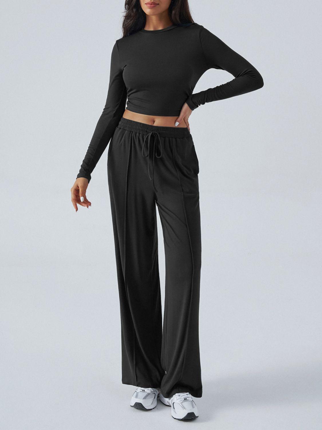 Devine Round Neck Long Sleeve Top and Pants Set - Clothes For Her Online Store