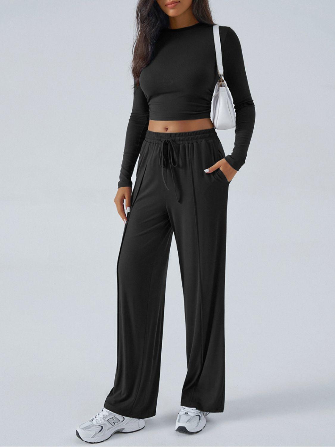 Devine Round Neck Long Sleeve Top and Pants Set - Clothes For Her Online Store