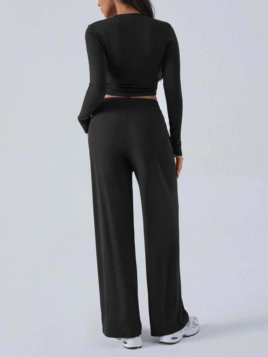 Devine Round Neck Long Sleeve Top and Pants Set - Clothes For Her Online Store