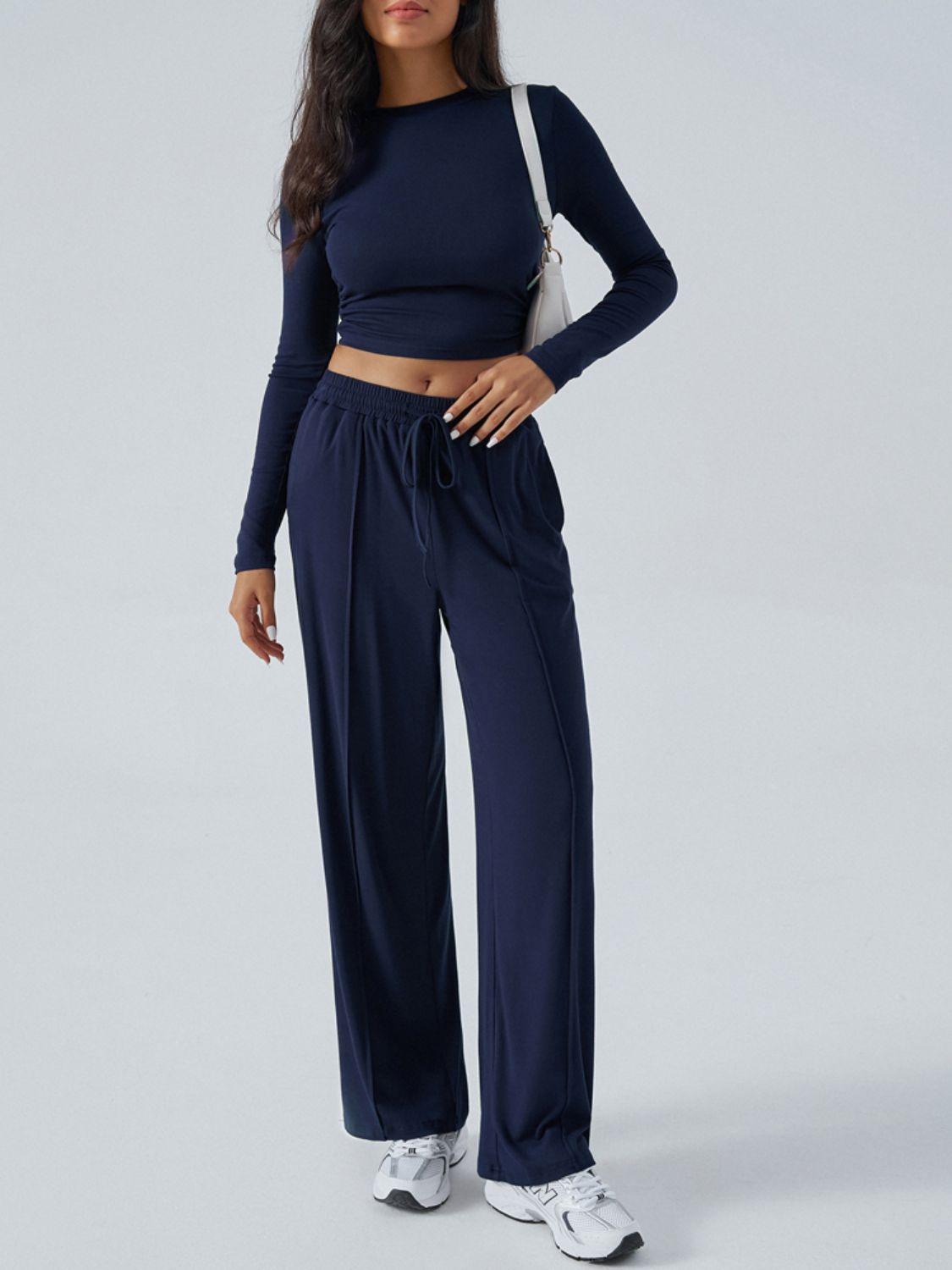 Devine Round Neck Long Sleeve Top and Pants Set - Clothes For Her Online Store