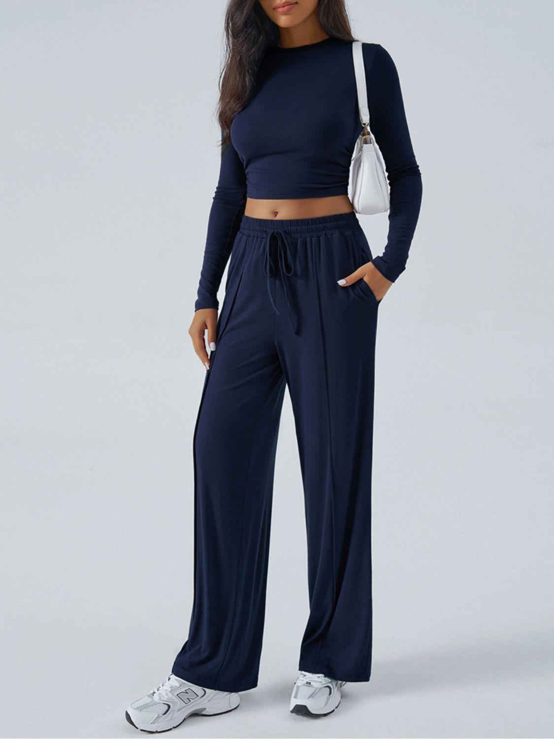 Devine Round Neck Long Sleeve Top and Pants Set - Clothes For Her Online Store