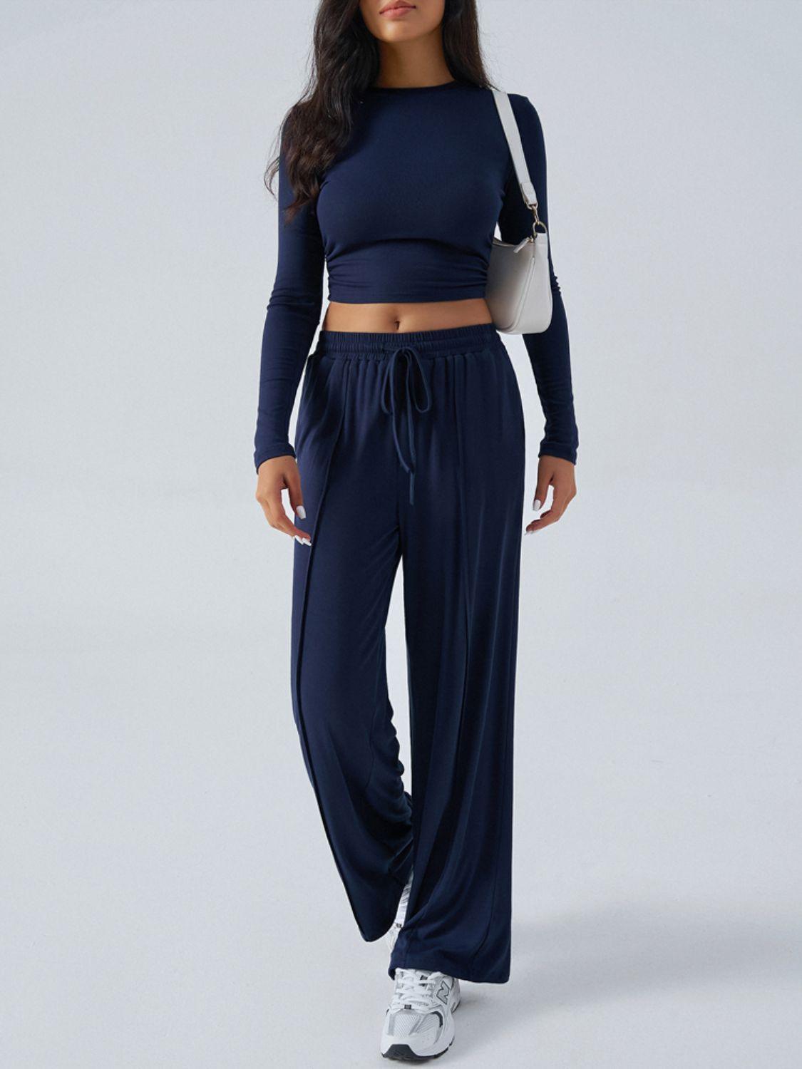 Devine Round Neck Long Sleeve Top and Pants Set - Clothes For Her Online Store
