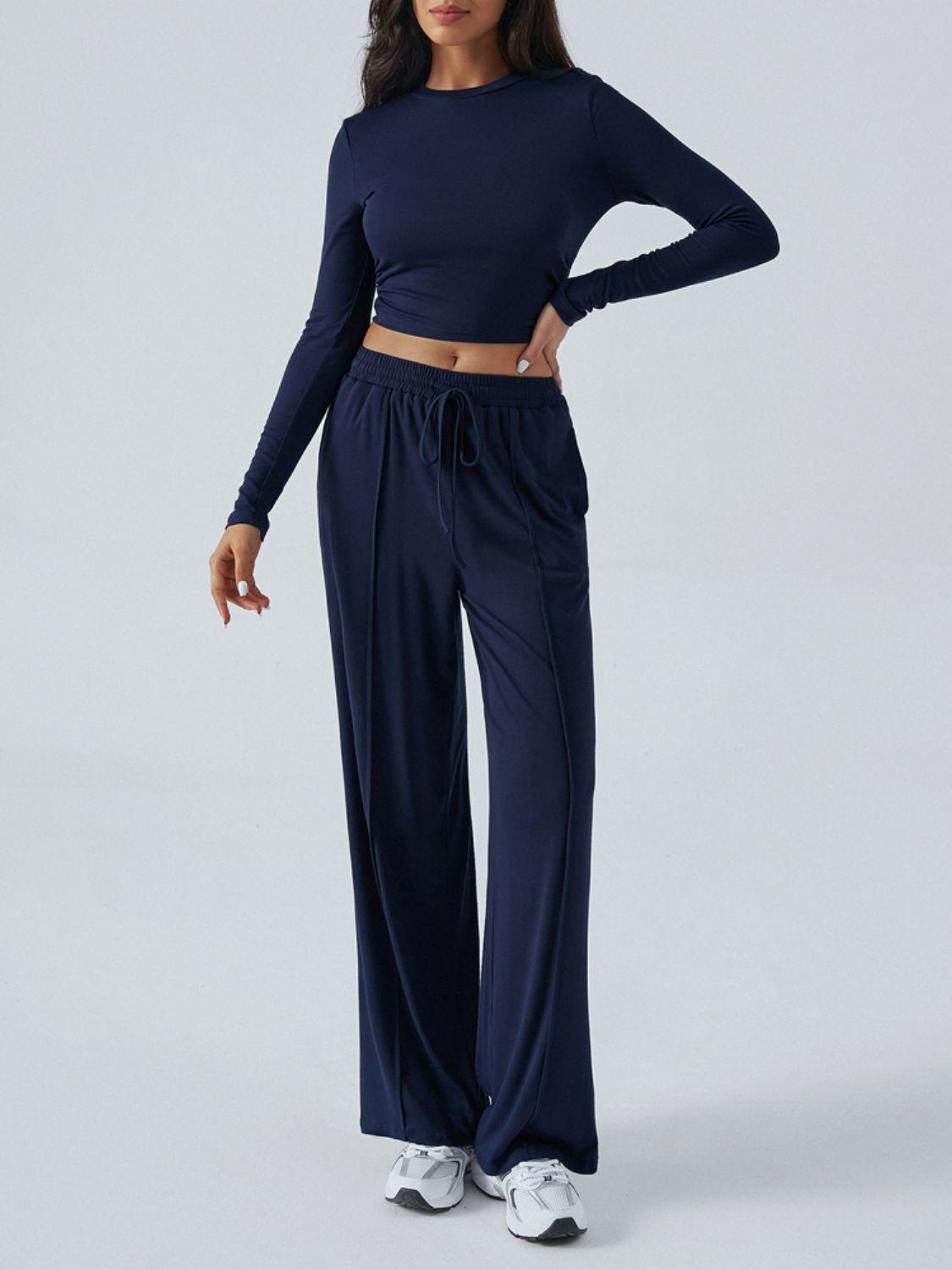 Devine Round Neck Long Sleeve Top and Pants Set - Clothes For Her Online Store