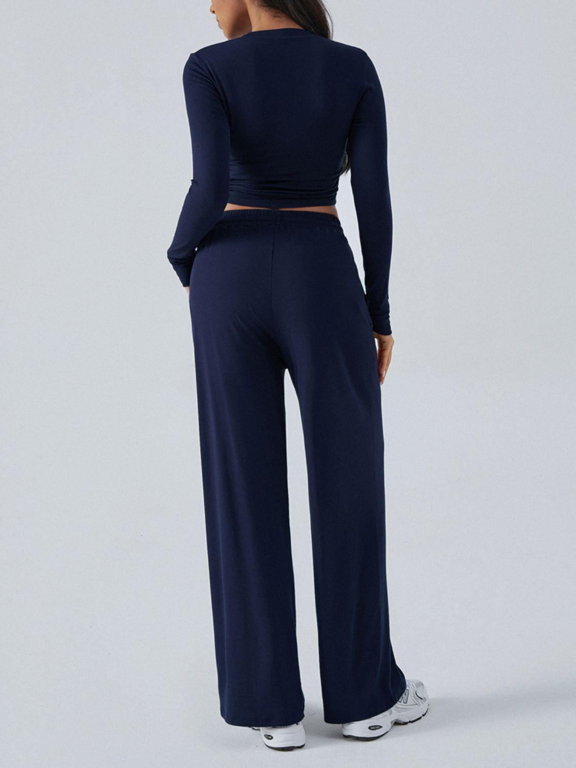 Devine Round Neck Long Sleeve Top and Pants Set - Clothes For Her Online Store