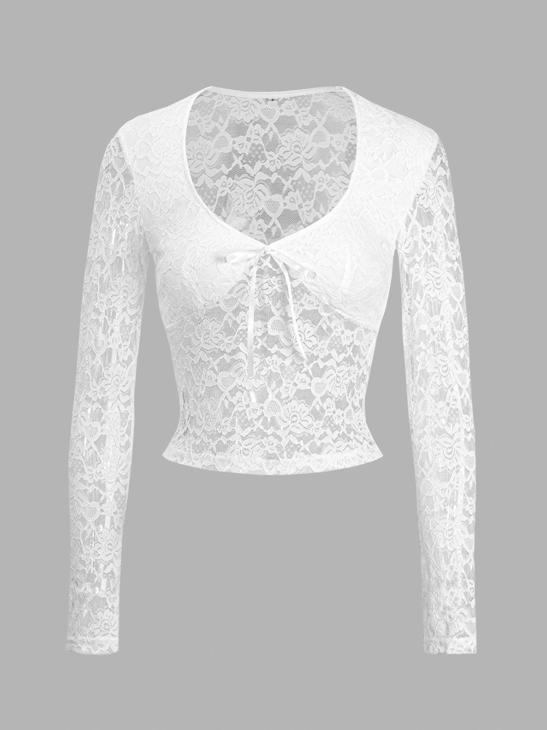 Devine Scoop Neck Long Sleeve Lace Top - Clothes For Her Online Store