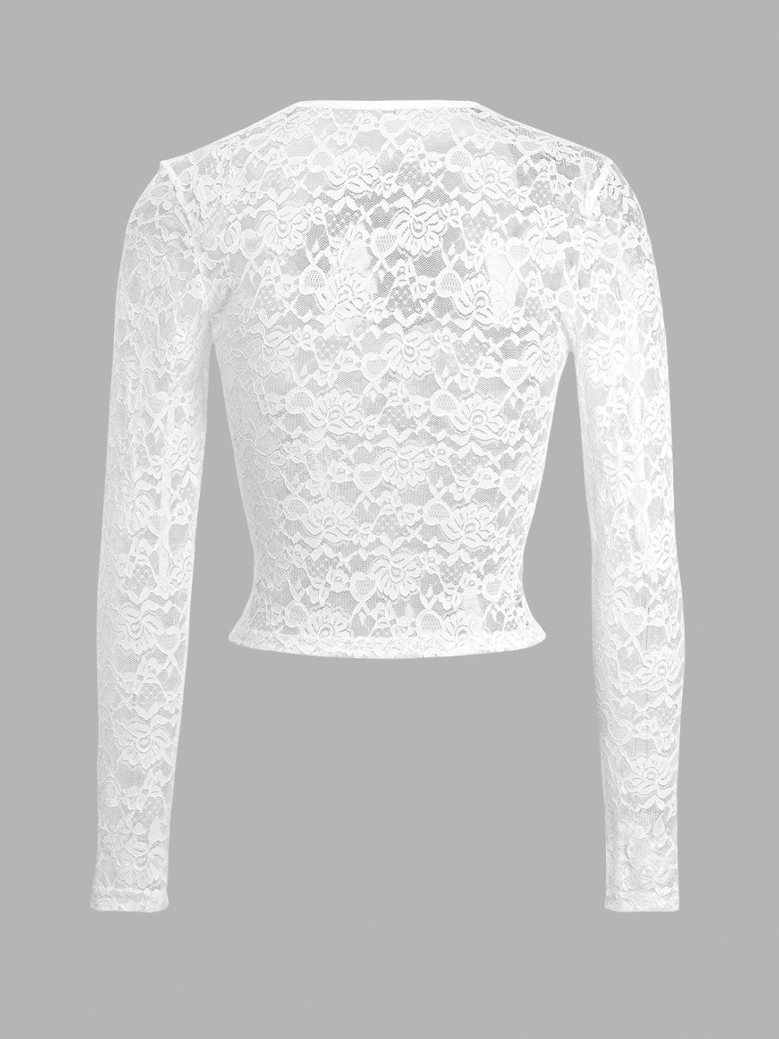 Devine Scoop Neck Long Sleeve Lace Top - Clothes For Her Online Store