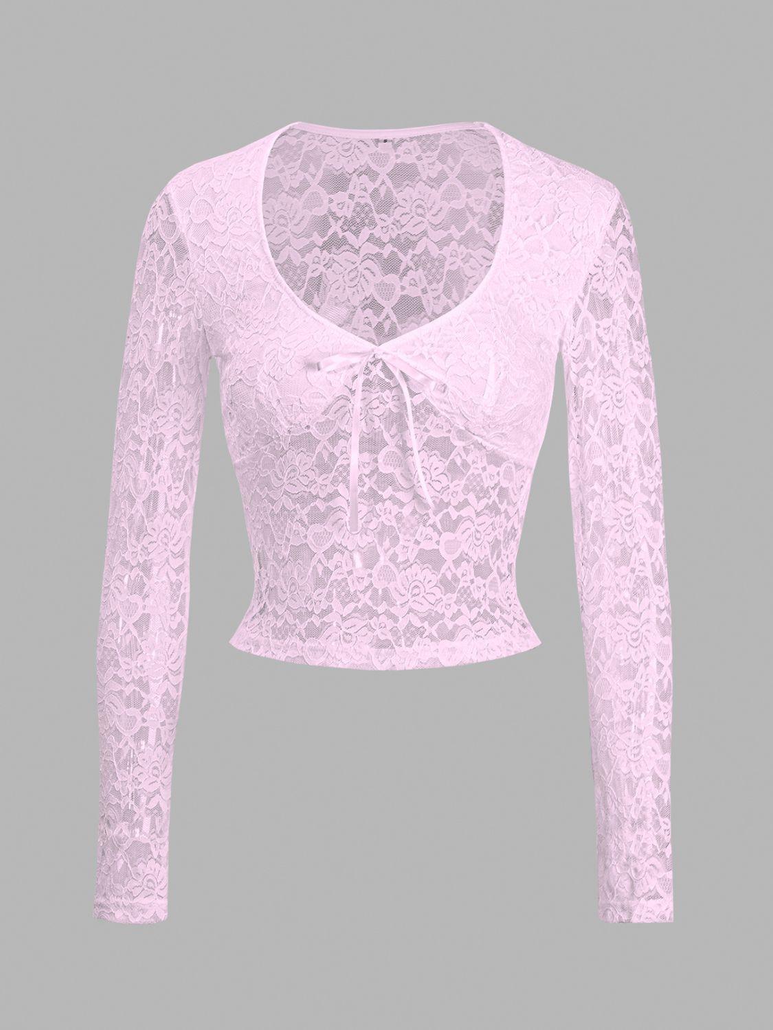 Devine Scoop Neck Long Sleeve Lace Top - Clothes For Her Online Store