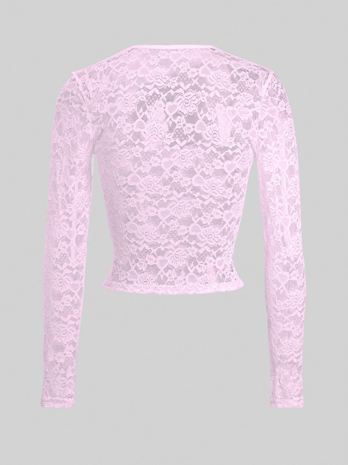 Devine Scoop Neck Long Sleeve Lace Top - Clothes For Her Online Store