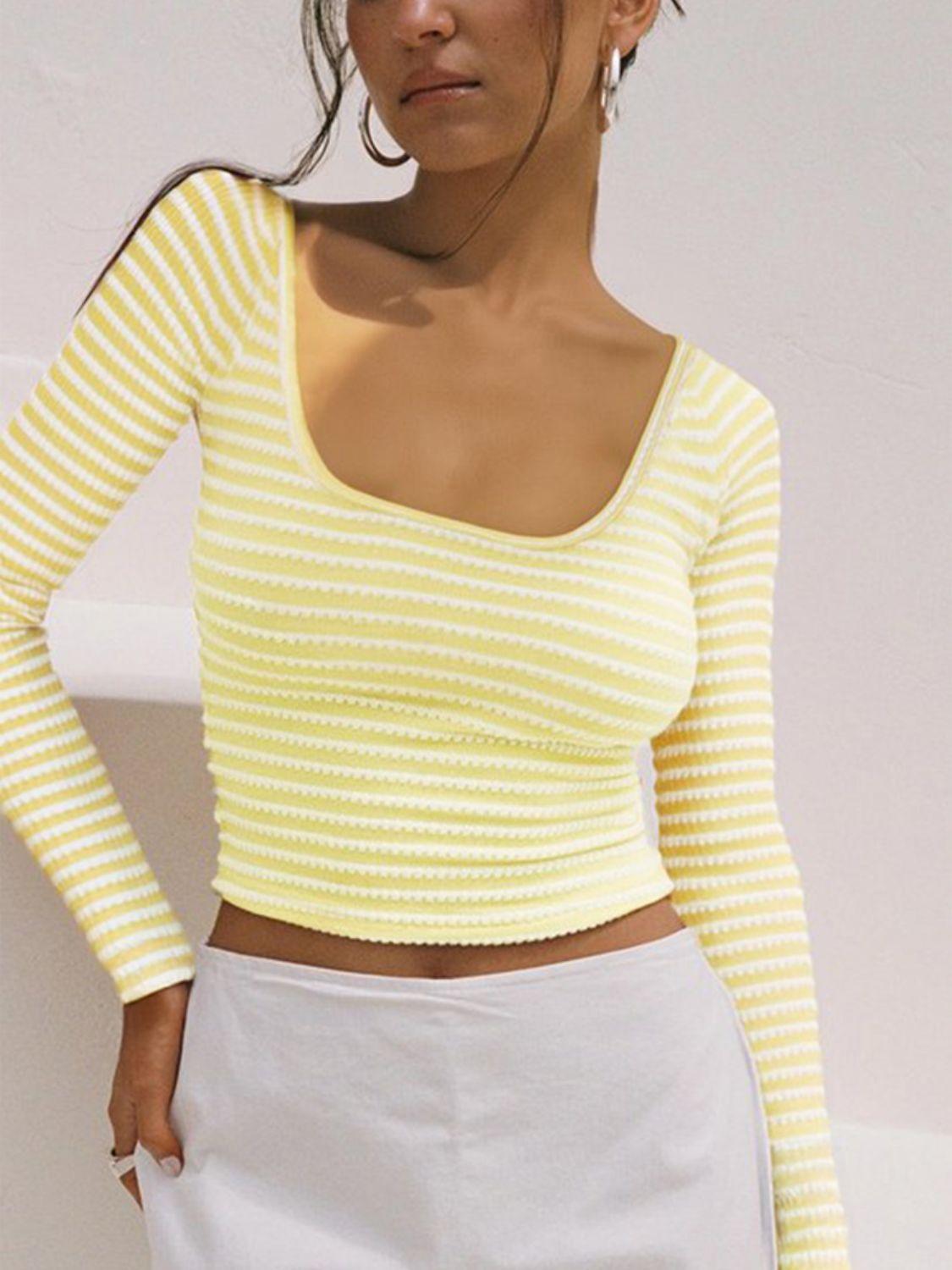 Devine Square Neck Long Sleeve T-Shirt - Clothes For Her Online Store