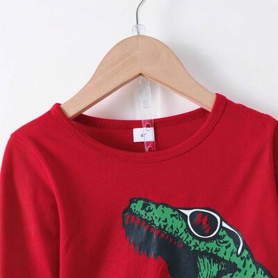 Dinosaur Round Neck Long Sleeve Top and Distressed Pants Set - Clothes For Her Online Store