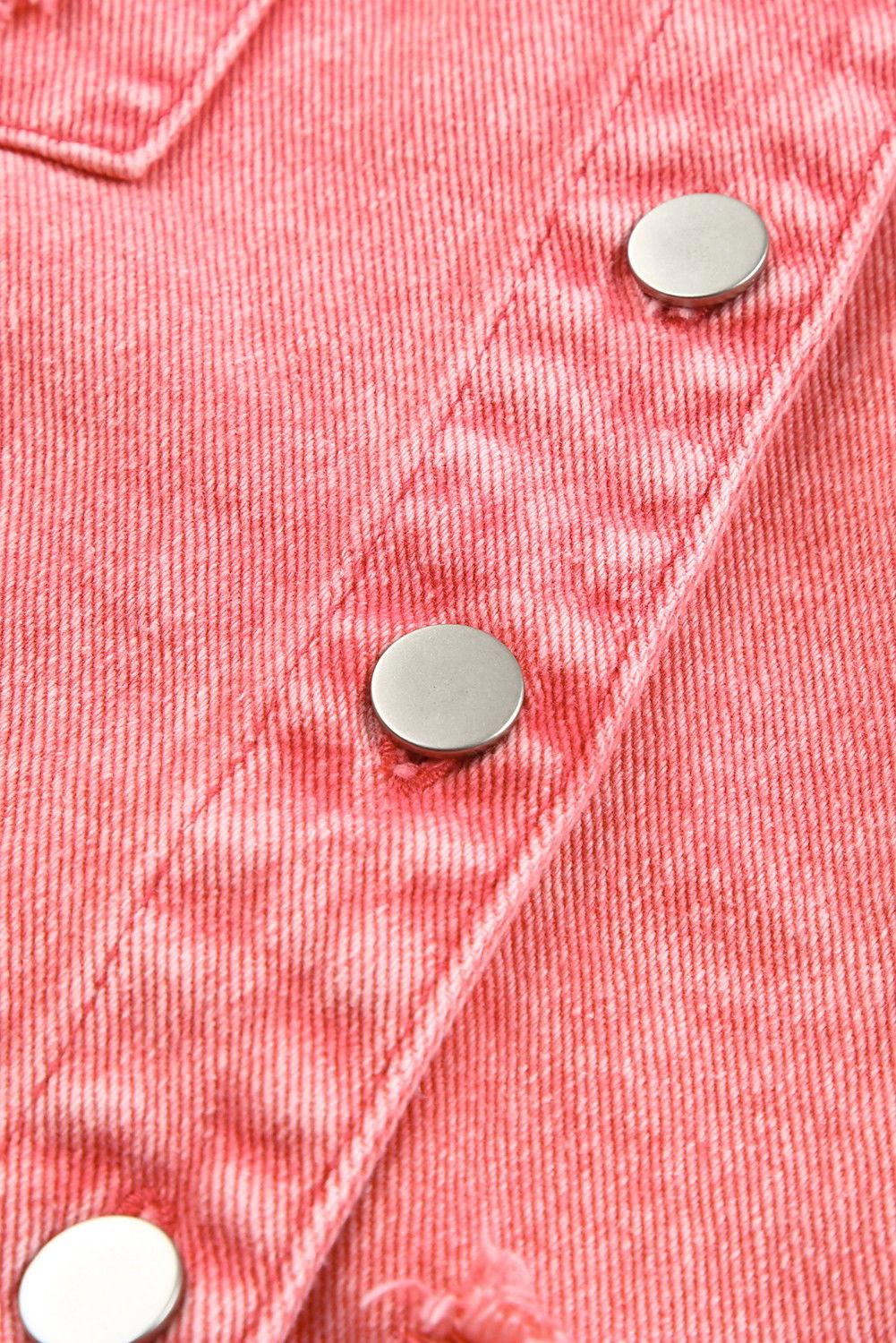 Distressed Button Up Raw Hem Denim Jacket - Clothes For Her Online Store