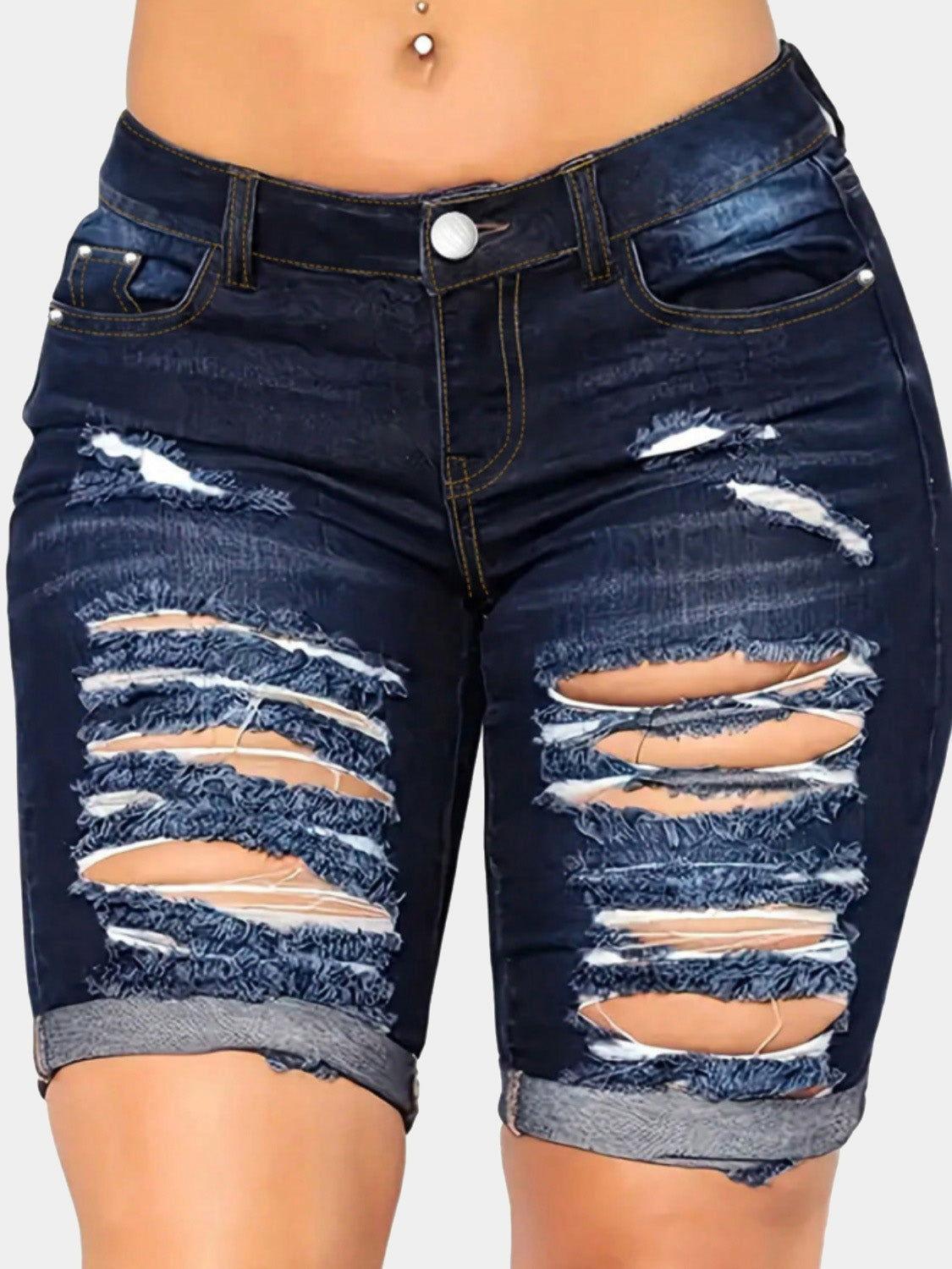 Distressed Denim Shorts with Pockets - Clothes For Her Online Store
