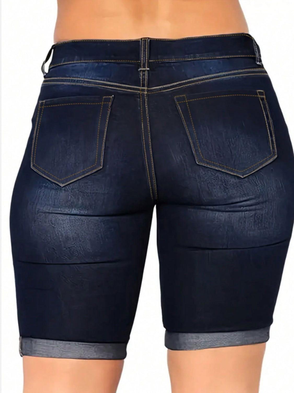 Distressed Denim Shorts with Pockets - Clothes For Her Online Store