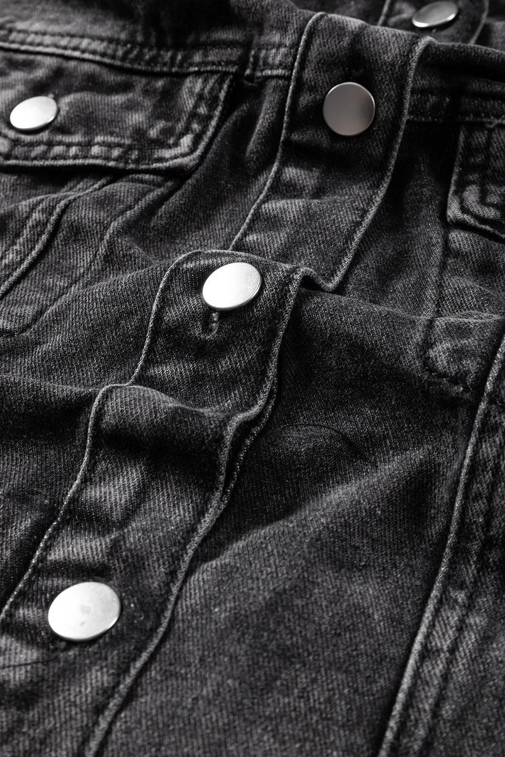Distressed Drawstring Long Sleeve Hooded Denim Jacket - Clothes For Her Online Store