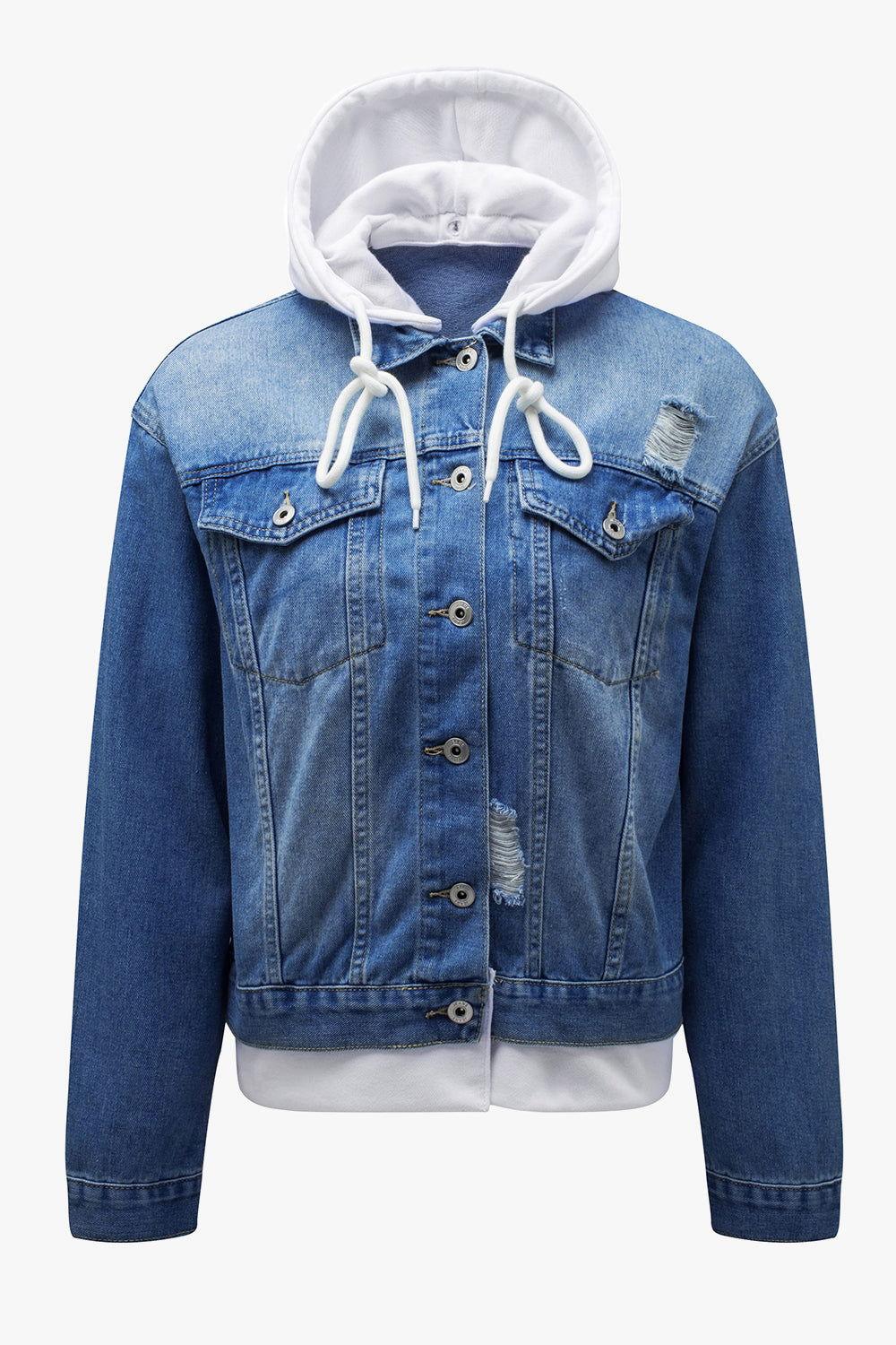 Distressed Hooded Denim Jacket - Clothes For Her Online Store