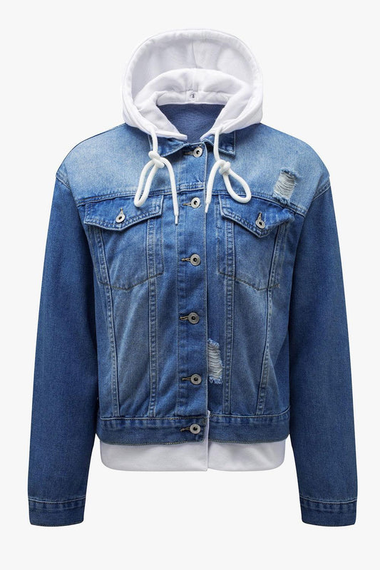 Distressed Hooded Denim Jacket - Clothes For Her Online Store